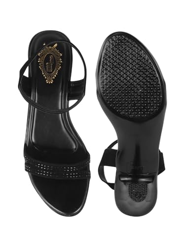 Image of Shoetopia Women's Stylish Heeled Sandals with Strap & Studded Detailing - Comfortable Party & Casual Footwear
