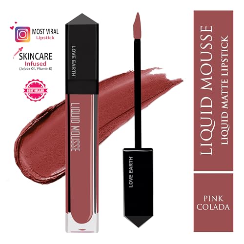 Image of Love Earth Liquid Mousse Lipstick - Pink Colada Matte Finish | Lightweight, Non-Sticky, Non-Drying,Transferproof, Waterproof | Lasts Up To 12 Hours With Vitamin E And Jojoba Oil - 6Ml