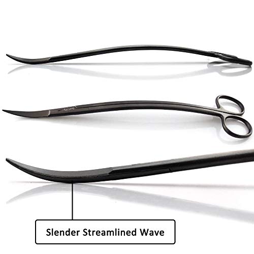 Capetsma Aquarium Scissors, Stainless Steel Aquarium Plant Trimmer Aquascaping Tools Wave Scissors Planted Aquarium Tools For Fish Tank Reef Tank Terrarium Indoor Garden - 9.8” Black #TOP2