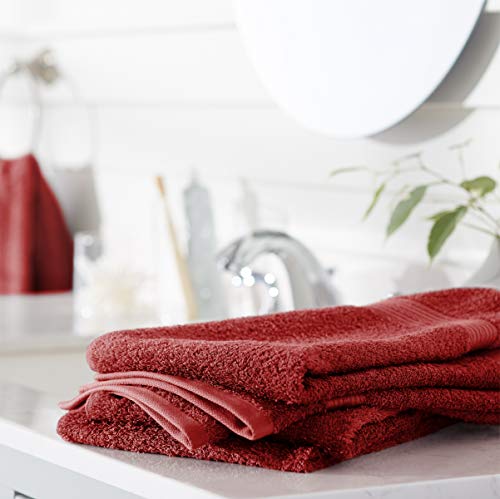 Image of Amazon Basics 6-Piece Fade-Resistant 100% Cotton Hand Towels for Bathroom, Soft Absorbent, 26 x 16 inches, Crimson