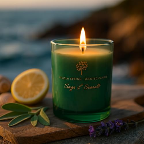 Nicola Spring Sage & Seasalt Scented Candle & Reed Diffuser Set - 130g Soy Wax Candle 21 Hour Burning Time Small Relaxing Fragrance Gift Set Aromatherapy 200ml Fragrant Diffuser - Image 3