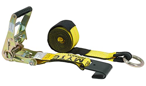 Mytee Products (4 Pack) 2" X 10' Car Tie Down Lasso Ratchet Strap With Flat Hook - Tire Straps For Car Trailer - Wheel Straps For Hauling Cars #TOP5