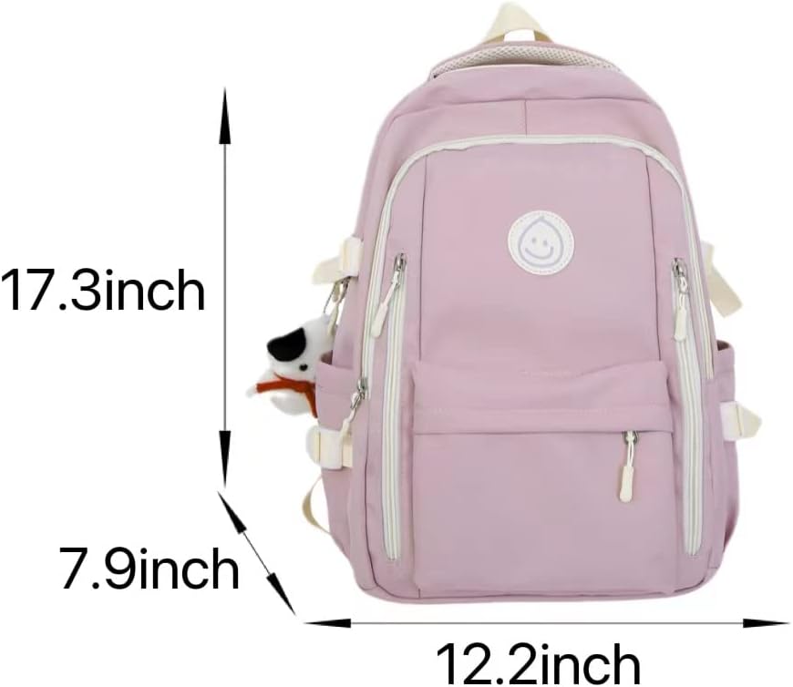 Preppy Backpack with Cute Pendant Women Smile Face Laptop Backpack Kawaii Lightweight Aesthetic College Backpack (Sage Green,One Size) - Image 7
