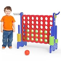 CUPCHID Giant Connect 4 Outdoor Game, 3-in-1 Giant 4 in a Row Garden Game with Basketball Hoop, 42 Jumbo Ring, Ring Toss, Garden Connect 4 for Indoor Outdoor Family Party (Blue & Red)