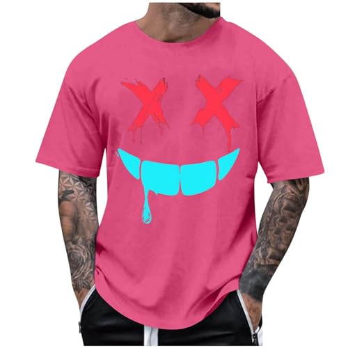 Men Novelty T Shirt Clearance Oversized Round Neck Short Sleeve Smile Printed Pullover Blouses Summer Funny Tops Fashion Hip-hops Going Out Streetwear T-shirt Cotton Casual Tees for Teens UK Size 8-22