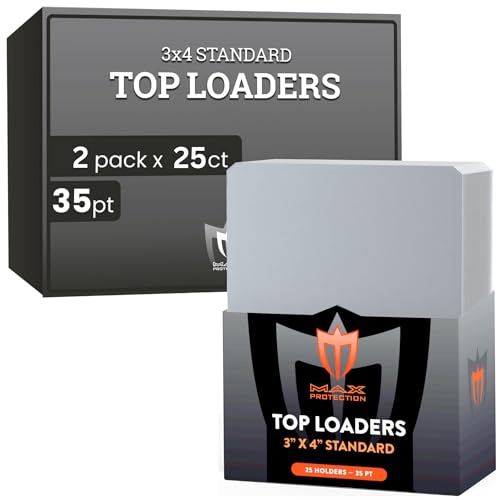 Max Protection 35pt Top Loaders for Cards - Premium 3x4 Inch Trading Card Toploaders - Protect Your Baseball and Sports Cards with These Crystal Clear Hard Plastic Sleeves Protectors (50 Toploaders) -  MX-TL1