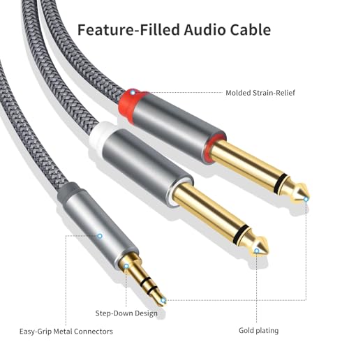 Cable 3.5 mm a doble 6.35 mm multiusos divisor de audio para compartir sonido en dos dispositivos 4