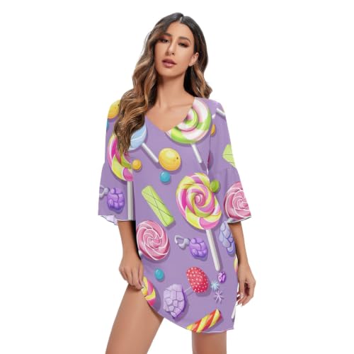 Robe de Plage Violette A-Line à Manches pour Vos Vacances