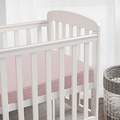 Synpos Muslin Crib Sheets For Boys Girl, Cotton 100% Crib Mattress Sheets,Fitted Baby Toddler Bed Crib Sheets 28" X 52", Neutral Sheets With Boho Style, Soft And Breathable Comfort (Pink) #TOP3