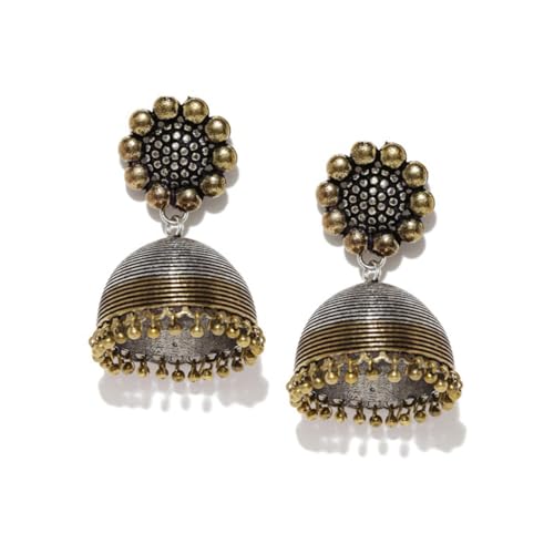 Rubans Oxidised Collection Silver & Antique Gold Toned Artistic Flower Detailed Dome Shaped Jhumka Earrings for Women & Girls, Perfect for Any Occasion (B0D6GM41DK) Amazon Price History, Amazon Price Tracker