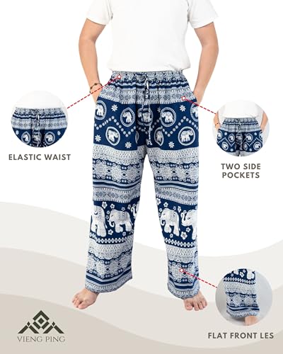 VIENG PING, Casual Bohemian Hippies Elephant Drawstring Pants with Pockets Premium Italian Silk Trousers for Men & Women4