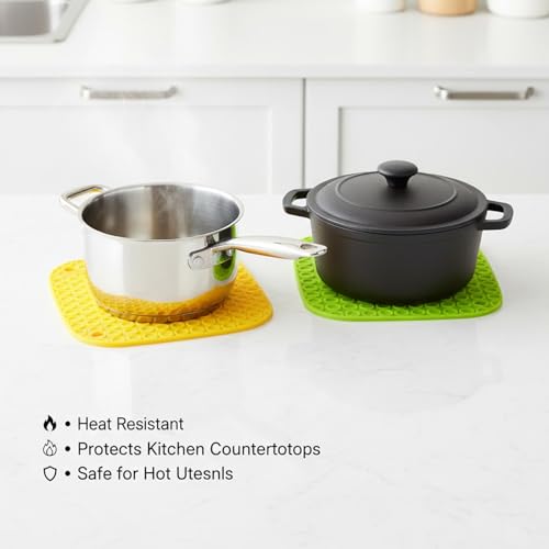 Image of Signamio Silicone Mat for Kitchen - Pack of 4 Square Heat Resistant Coasters for Dining Table for Hot Pots - Durable Trivet Heat Mats for Added Protection and Style