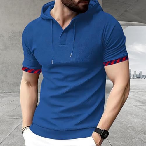 Men's Short Sleeve Hoodie Shirt Casual Waffle Knitted Pullover Athletic Casual Hood Sport Sweatshirt Hooded T-Shirts2