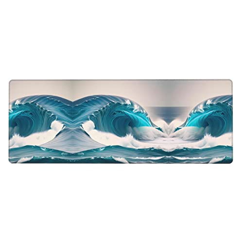 Alfombrilla de mouse XL con diseño de olas azules de dibujos animados para escritorio de oficina
