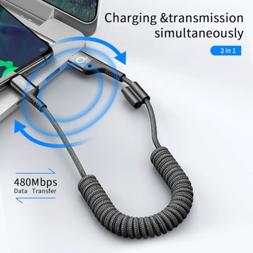 Image of Unbreakable 3A Fast Charging Coil Braided USB to Type C Cable for Smartphones, Tablets & other Type C devices, 480Mbps Data Sync, Car Home & office Use (Black) - 1m