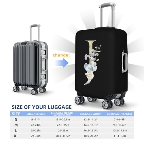Personalized Suitcase Protector Luggage Cover with Name,with Floral Letter Black Luggage Washable Stretch Suitcase Protector Anti-Scratch Travel Suitcase Cover Fits 18-32 Inch Travel Trolley2