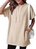Dokotoo Womens Tunics or Tops Short Sleeve Oversized T Shirt Hoodie Dress for Women Summer Tops Tunic Tops for Women Loose Fit Dressy Long Shirts for Women for Leggings Apricot Tee Shirts M
