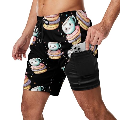 Coffee and Doughnuts Beach Shorts for Men Swim Trunks Quick Dry Swim Shorts with Compression Liner Pocket2