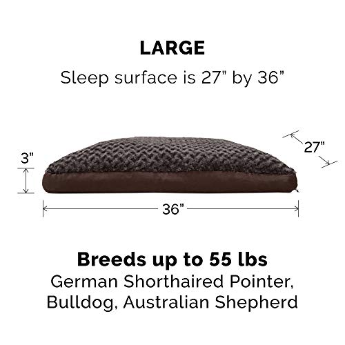 Image of Furhaven Pillow Dog Bed for Large /Medium Dogs w / Removable Washable Cover - Ultra Plush Faux Fur & Suede Mattress - Chocolate, Large