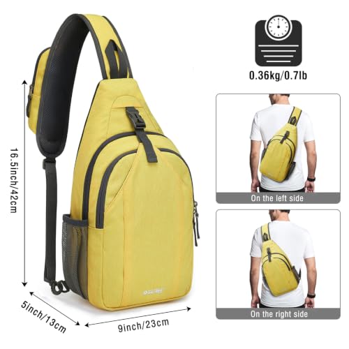 Image of G4Free Sling Bag for Men Women, RFID Blocking Crossbody Bag, Daily, Travel | Durable Polyester Fabric, 10L, Perfect for work, shopping, weekend outings, Hiking, Reversible Shoulder Strap, (Yellow)