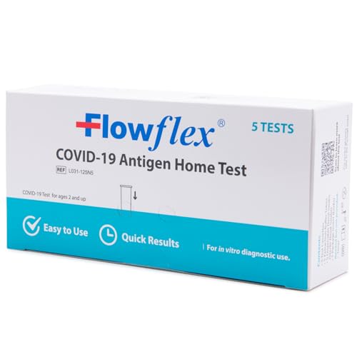 Flowflex COVID-19 Antigen Home Test kit, 1 Pack, 5 Tests Total. FDA EUA Authorized OTC at-Home Self-Test, Non-invasive Nasal Swab, Easy to Use and No Discomfort, Results in 15 Minutes