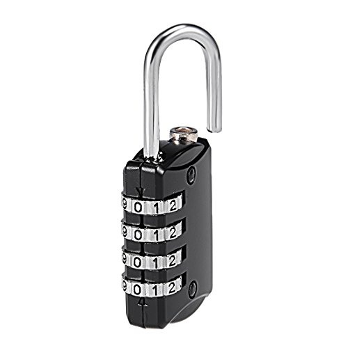 Image of uxcell 4 Digit Combination Padlock, 4mm Shackle, Zinc Alloy Lock Waterproof Lock for Gym Locker Fence Suitcase Travel Outdoor, Black