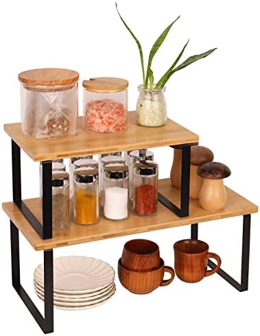 Cabinet Shelf Organizer, Kitchen Counter Shelves Riser, Cupboard Rack Stackable, Expandable, for Display of Spices, Dishes, Mugs, 2 Packs ML by Beardo