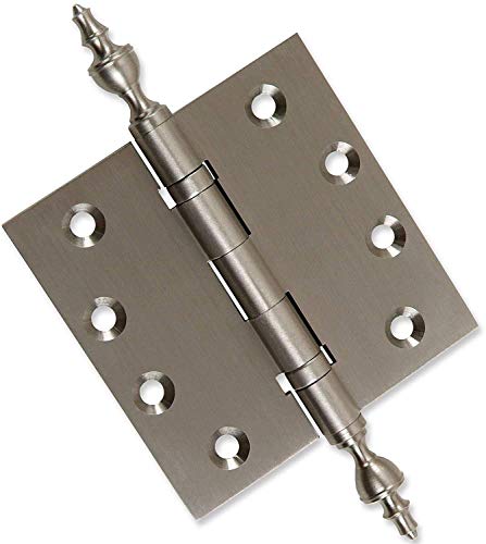 Solid Brass Architectural Door Hinges – 2 Vintage Decorative Cap Mortise Hinges, Ball Bearings, And Stainless Steel Hinge Pin – Home Decor By Embassy, 4 X 4 In., Satin Nickel #TOP2