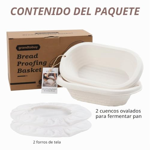 Miniatura 2 de Cesta Ovalada De 2 X 28 Cm Para Prueba De Pan De Pulpa De Pan De Masa Madre Banneton Bortform Con Forro De Lino, Cubierta De Tela, Suministro Para Hornear Pan Profesional Y Casero