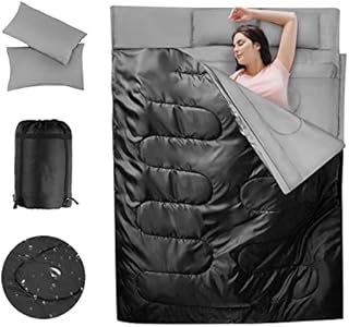 Maxmass Double Sleeping Bag, 4 Seasons Lightweight Camping Bag with 2 Pillows and Carrying Bag, Converts into 2 Singles, Waterproof Outdoor Sleeping Bags for Traveling, Backpacking and Hiking