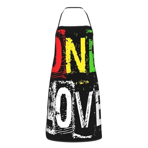 ayvcxui One Loves Jamaican Rasta Reggae Women Bib Apron with Pocket Funny Kitchen Cooking Aprons for BBQ Baking Drawing Chef Gifts