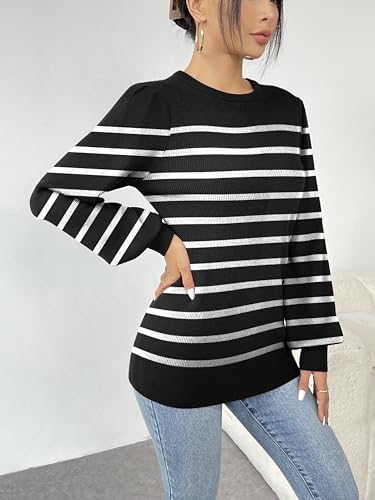 Image of Zeagoo Womens Sweaters Fall 2026 Dressy Casual Long Sleeve Shirts Ribbed Knit Winter Outfits Puff Pullover Jumper Tops