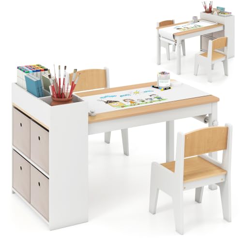 Costzon Kids Table and Chairs, 3-in-1 Wooden Art Drawing...