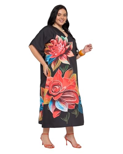 Image of Gypsie Blu Women Plus Size Kaftan Dress Beach Cover Up Maxi Dresses for Women, V-Neck Kimono Sleeve 1X-3X