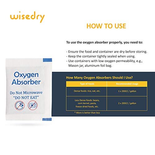 Wisedry 120 Packs 200Cc Food Grade Oxygen Absorbers Packets For Food Storage, Keep Food Fresh O2 Absorbers For Dried Fruit, Vegetables, Rice, Grain, Pasta, Wheat And Oats #TOP2