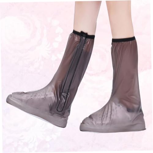 Happyyami 1 par de cubiertas impermeables para zapatos de PVC, cubre zapatos antideslizantes para ciclismo, diseño de tubo alto, duradero y fácil de limpiar, color café miniatura 7