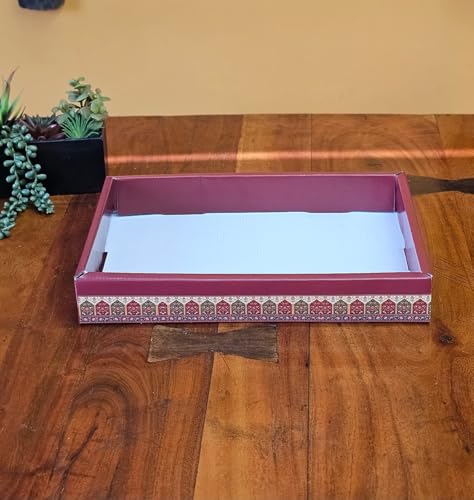 Image of SATYAM KRAFT 6 Pcs Multipurpose Decorative Folding Gift Box | Premium Paper Tray with Net for Wedding Return Gifts, Shaadi /Marriage, Anniversary, Hampers, Festive Gift Packaging (Maroon)