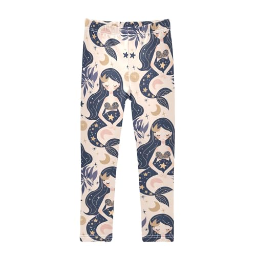 Mermaid Girls' Leggings Toddler Doodles Moon Stars Leaves Kids Yoga Pants Dance Active Tights 4T
