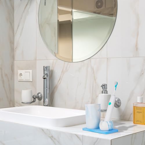 Porte-brosse à dents en céramique bleu avec support diatomite de comptoir