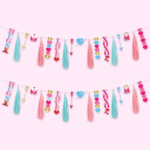 KatchOn, Valentines Day Garland with Tassels - 10 Feet, 2 Strings, No DIY | Multicolor Galentine Banner, Valentines Day Decorations | Valentines Day Banner, XOXO Garland, Galentines Day Decorations