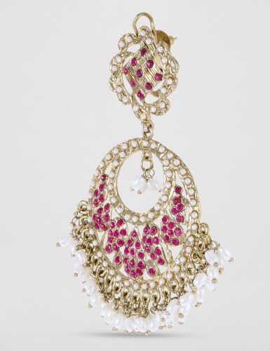Image of Rubans Chandbali Earrings Kundan Pearl Beads Traditional Wedding Jewellery for Women & Girls