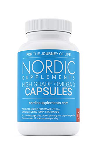 Nordic Supplements High Strength Pharmaceutical Grade Omega 3 Fish Oil Capsules, 1000 mg, Pot of 60 Capsules
