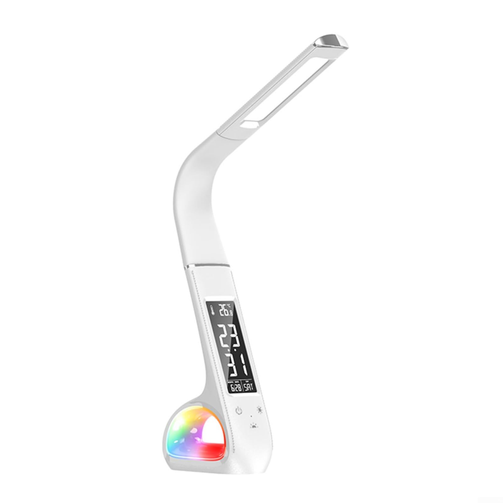 EffiFish USB LED Desk Lamp with Calendar, 3 Brightness Levels & RGB Ambient Light, Eye-Protection Touch Control for Study(White)