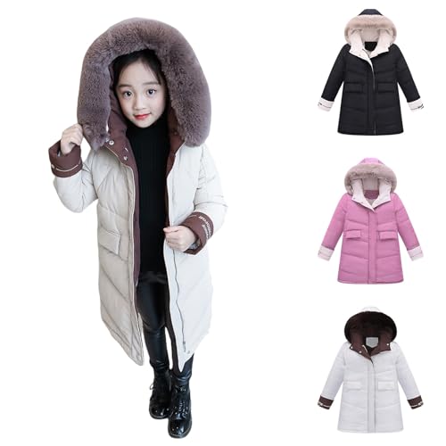 Girls Padded Puffer Coat Kids Long Quilted Parka Coats Winter Warm Fuzzy Hooded Down Jackets Windproof Zip Outwear