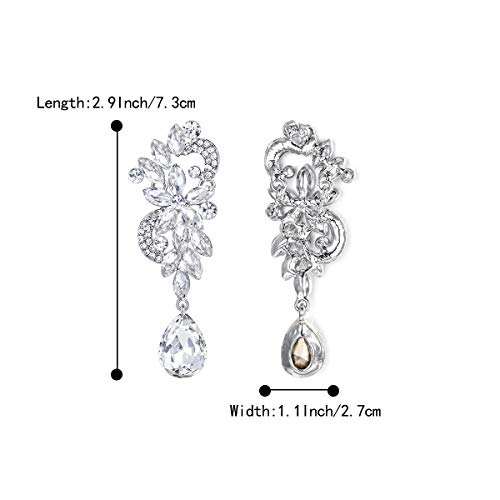 Brilove Women's Wedding Bridal Dangle Earrings Bohemian Boho Crystal Flower Chandelier Teardrop Bling Earrings Clear Silver-Tone #TOP5
