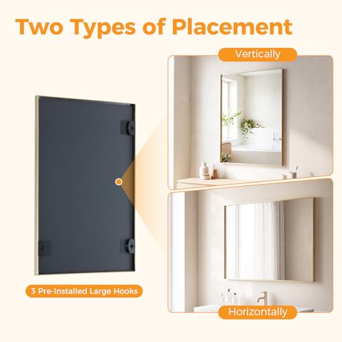 Image of Sweetcrispy Bathroom Mirrors for Over Sink, 24 inch x 36 inch Rectangle Wall Mount Mirror with Metal Frame, Modern Vanity Mirror with Tempered Glass, for Home Decor, Anti-Rust, Gold