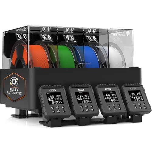 【EIBOS Official】 3D Printer Filament Dryer Tetras, AMS Heater Upgrade for Bambu Lab AMS, Dry While Printing, 4-Spool Independent Chambers, Auto-Sealed Storage Box, Power-Saving, for Nylon, PLA, PETG