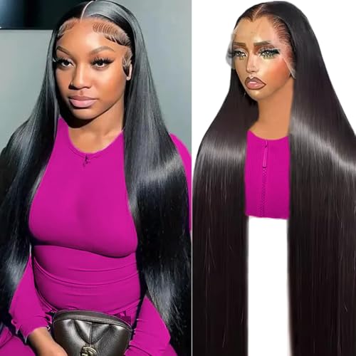 Image of 28 Inch 13x6 Lace Front Wigs Human Hair 200 Density HD Lace Front Wig Human Hair Pre Plucked Glueless Wigs Human Hair for Women Straight Lace Frontal Wig Natural Black Color