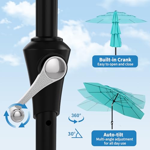 9Ft 3 Tiers Market Umbrella Outdoor, 3 Tiers Heavy Duty Patio Umbrella 8 Ribs, Outdoor Market Table Umbrellas with Ventilation and Hand Crank