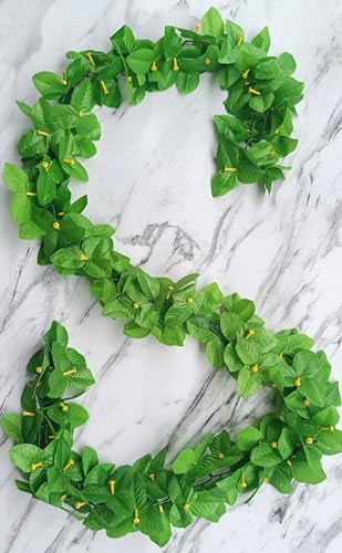 Image of VRB Dec 1 Pcs Artificial Flowers Vine Blossom /Roses Garland Fake (6 ft) Flowers Fabric Roses /Blossom Garland for Wedding Decor Diwali /Ganpati /Garden Wall Valentine (Green Money Plant Creeper)